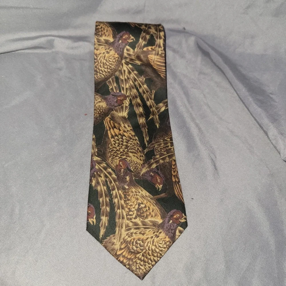 Arthur Barry 100% Cotton Necktie Quail Bird Motif  Made in USA